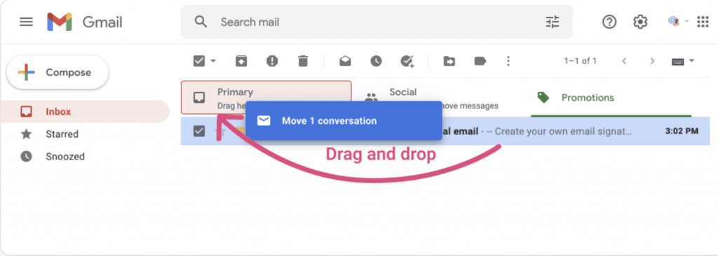 Come spostare manualmente le email da Promozioni a Principale (una volta)
