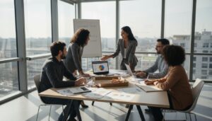 Il team marketing al lavoro sui tipi di strategie di marketing