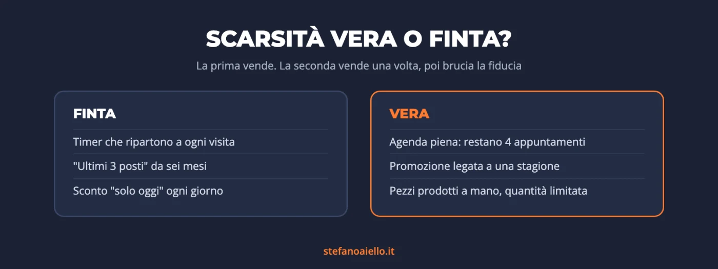 I 7 trigger emotivi che fanno comprare le persone (e come usarli nelle inserzioni senza manipolare) 2 Infografica: trigger emotivi, scarsità vera contro scarsità finta nelle inserzioni